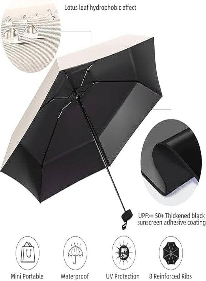 TEKCOOL مظلة TEKCOOL الصغيرة القابلة للطي للسفر مع حافظة، تفتح يدوياً، 6 أضلاع، خفيفة الوزن، محمولة، مظلة جيب صغيرة للشمس والمطر للفتيات والسيدات - للاستخدام في المطر والصيف (بيج). - Image 4